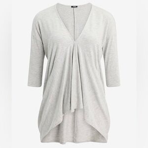 V-Neck Elbow Sleeve Draped Front Hi Lo Tee